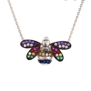 Aqua Silver with gold plated Multicolor bee necklace